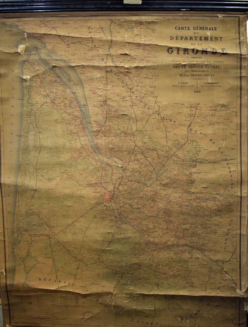 Null Mapa de la Gironda 1888, muy deteriorado