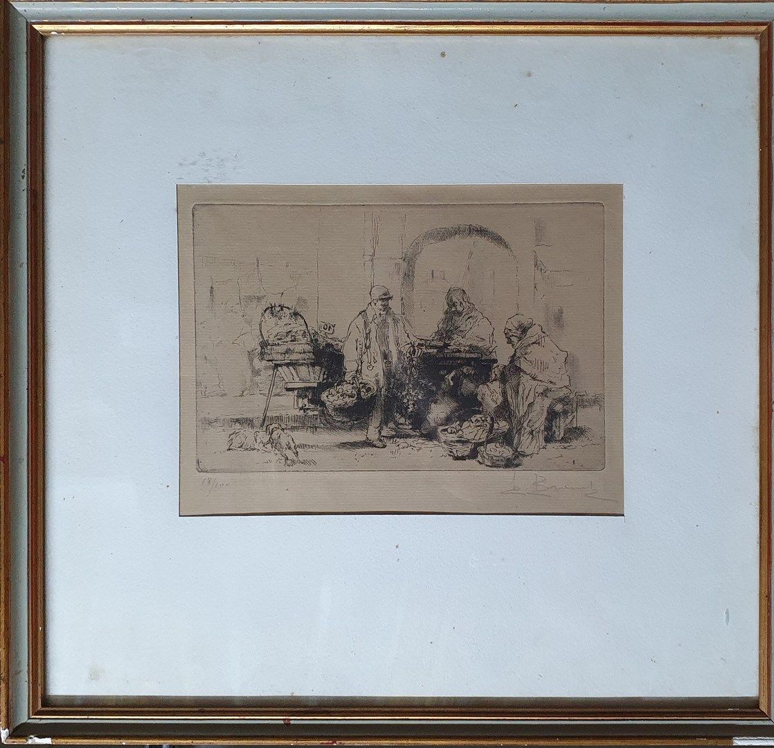 Null BROUET Auguste, 1872-1941,

Marchands ambulants,

pointe-sèche en noir n°18&hellip;