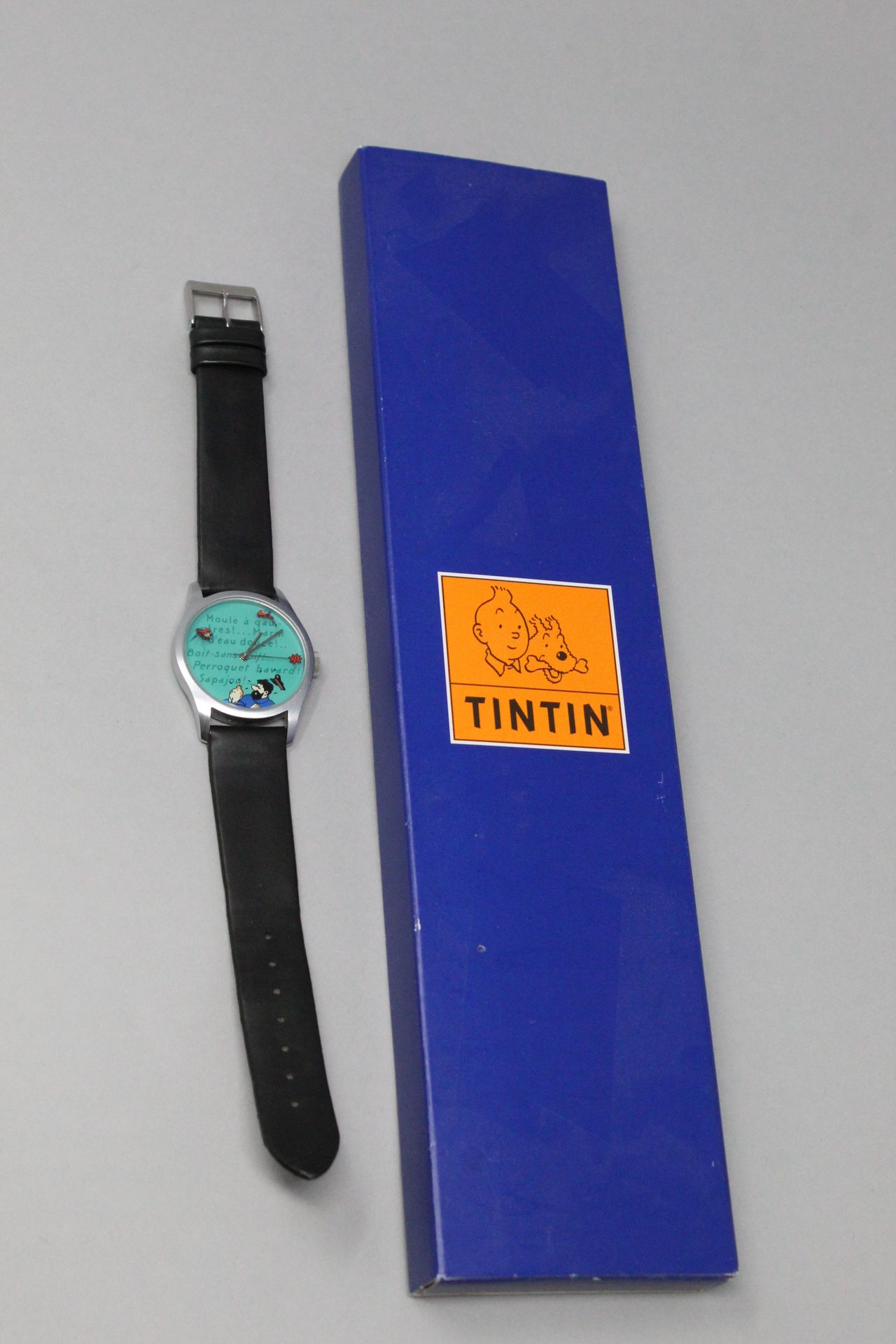 Null TINTIN watch with black leather strap, steel case. Edition Hergé/Moulinsart&hellip;