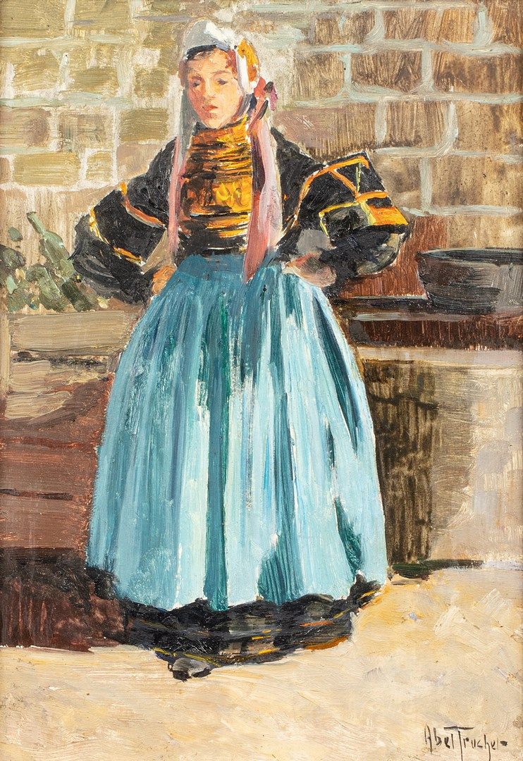 Null TRUCHET Abel, 1857-1918

年轻的布列塔尼妇女

板面油画，右下角有签名

27x19厘米