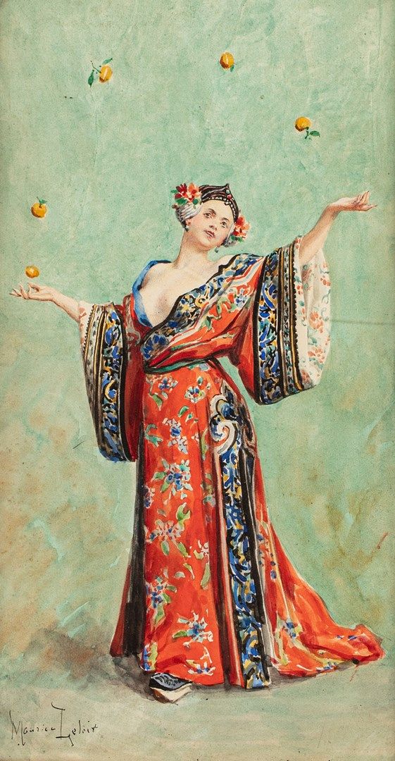 Null LELOIR Maurice, 1853-1940

Jongleur von Früchten im Kimono

Gouache auf Pap&hellip;