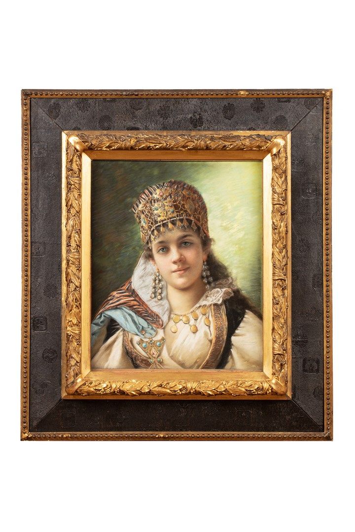 Null 布鲁内里-弗朗索瓦，1845-1926年

年轻的东方女人的装饰品

纸上粉彩，右下角有签名，在蒙特卡洛美术学院展览标签的背面。

55x46厘米