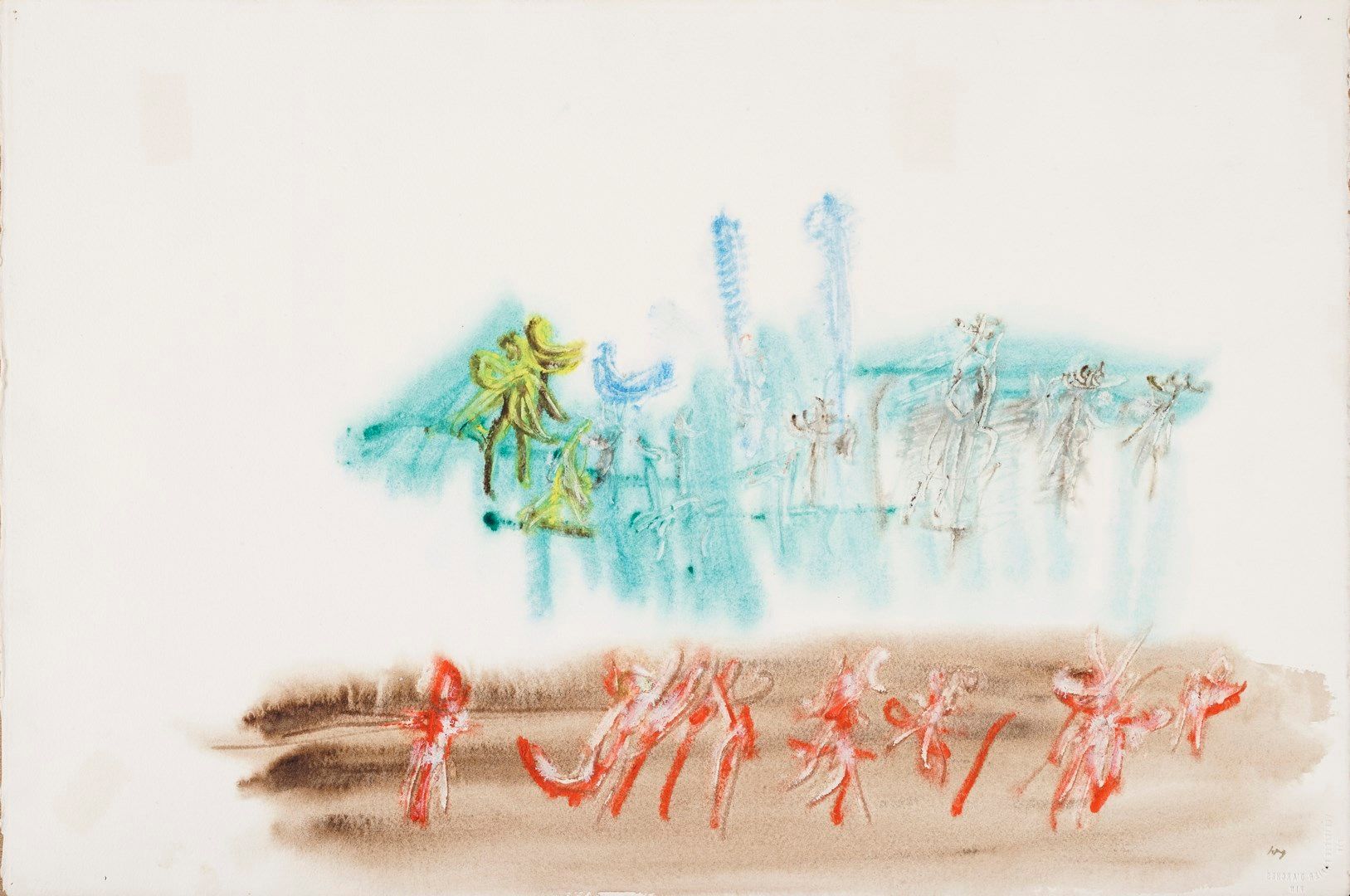 Null 米修-亨利, 1899-1984

无标题的彩色，1964年

阿克塞斯纸上的水彩画（非常轻微的晒伤，背面有3个略微可见的与固定标签相对应的痕迹，四角&hellip;