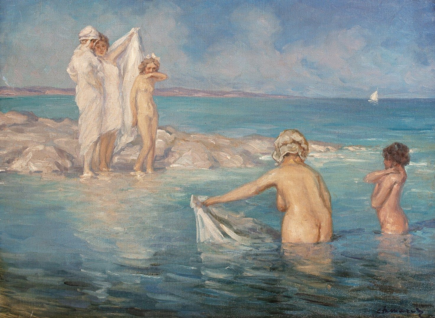 Null 哲马洛夫-保罗, 1874-1950

沐浴

布面油画，右下角有签名

60x81厘米
