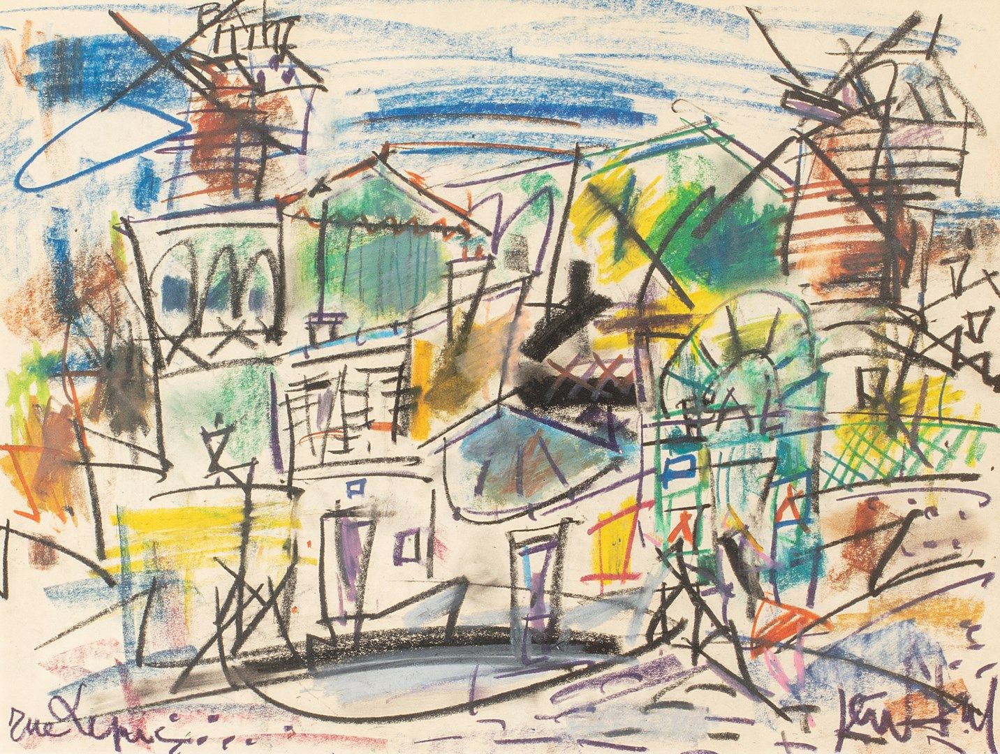 GEN PAUL, 1895-1975 
Rue Lepic 
dessin au Crayolor sur papier, situé en bas à dr&hellip;