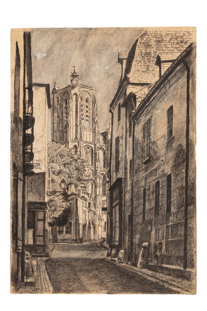 BASCOULARD Marcel, 1913-1978 
Ruelle vers la cathédrale de Bourges, 19 juillet 1&hellip;