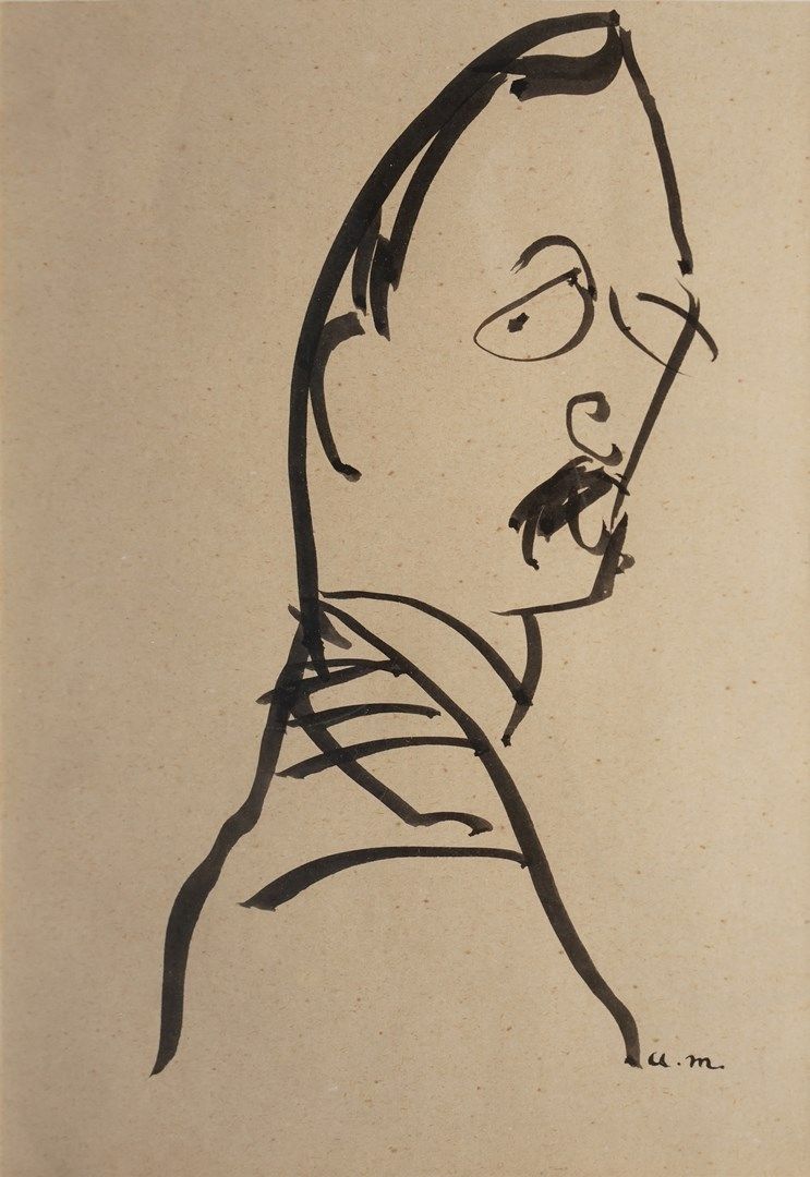 Null MARQUET Albert, 1875-1947

自画像，约1900年

纸上黑墨画（轻微晒黑，有小块皱纹，左侧有小块折痕），右下方有字样

19&hellip;