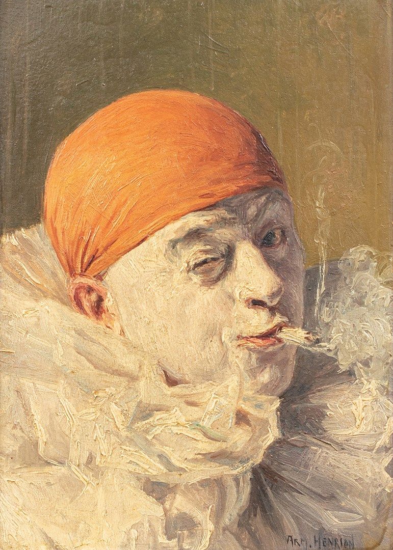 Null 亨利昂-阿尔芒，1875-1958年

戴红帽的小丑

板面油画（非常小的缺角），右下方有签名

22x16厘米