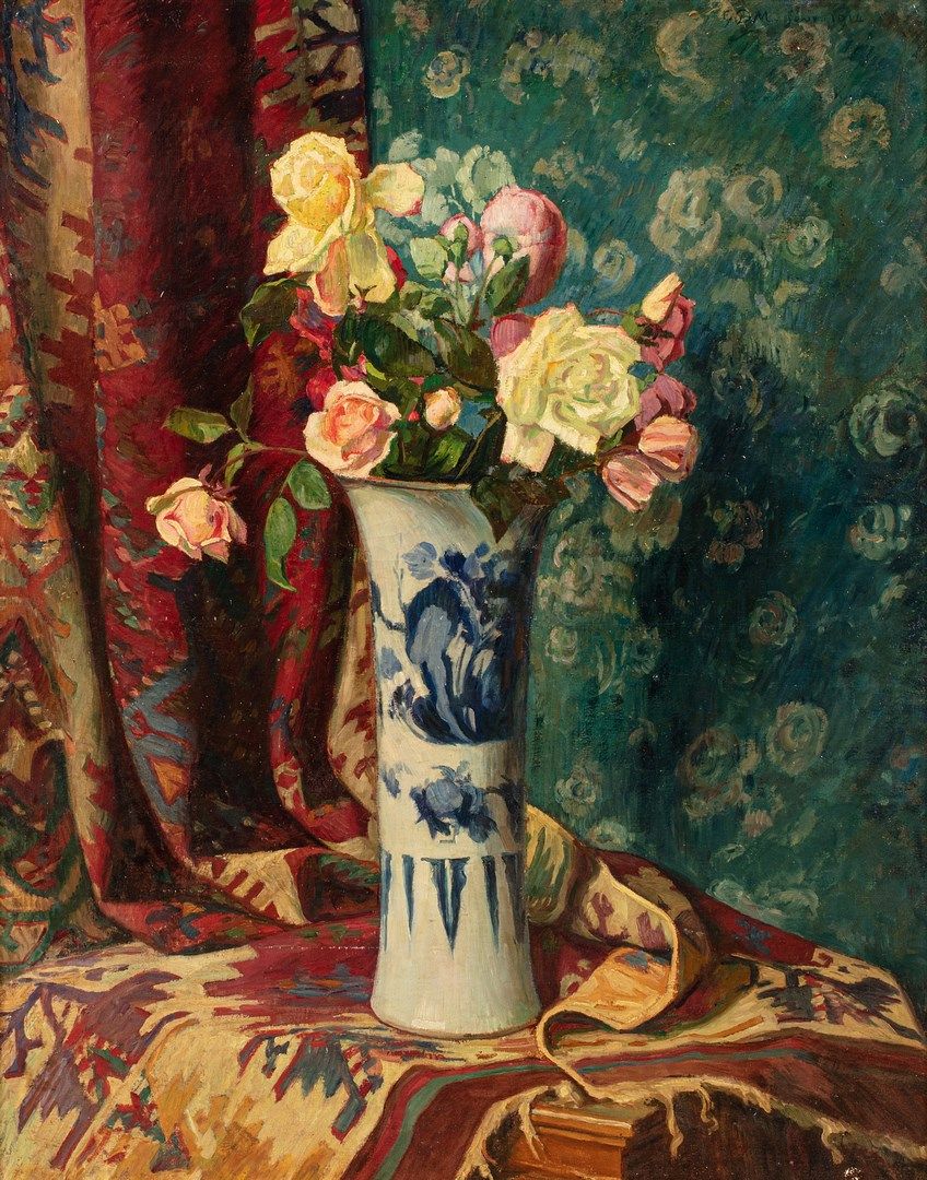 Null 蒙弗雷德-乔治-丹尼尔，1856-1929年

悬挂的玫瑰花瓶，1914年2月

布面油画（部分修复），右上角有图案和日期

92x73厘米

 

&hellip;