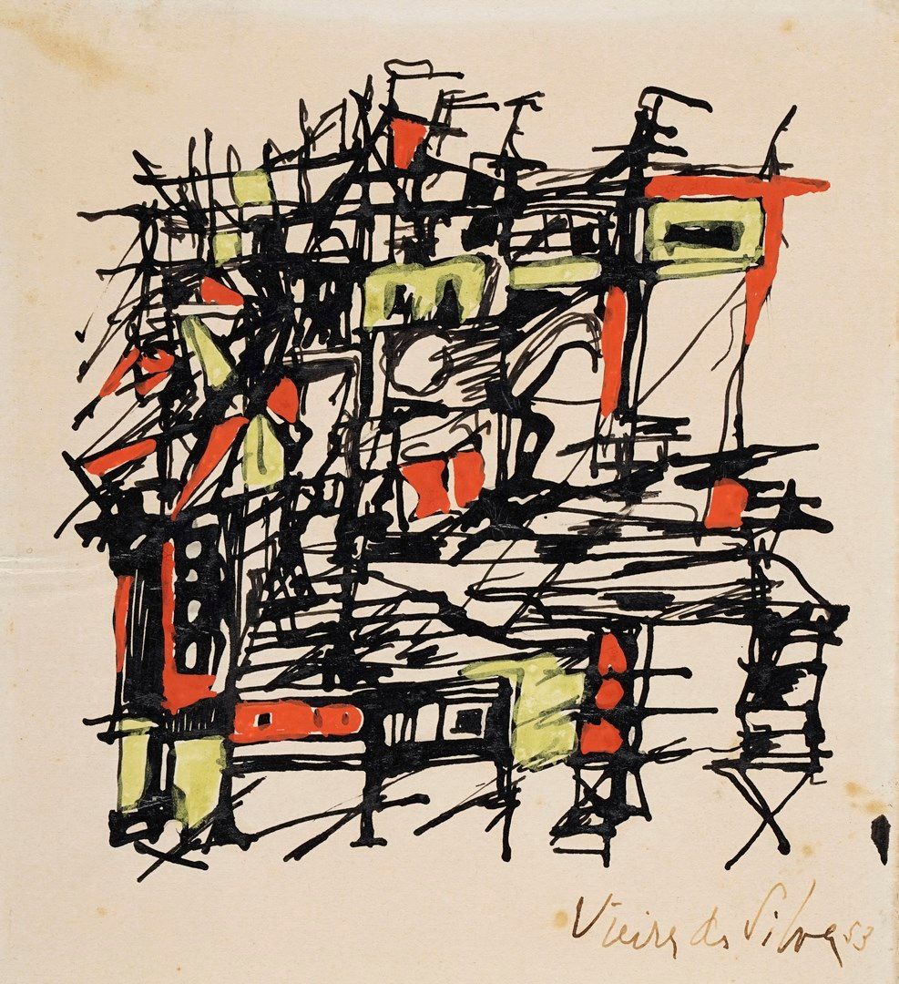 Null 维埃拉-达席尔瓦-玛丽亚-埃莱娜，1908-1992

无题》，1953年

纸上钢笔、印度墨水和水彩画（略有污损，右边缘有折痕，边缘有小裂缝），右下&hellip;