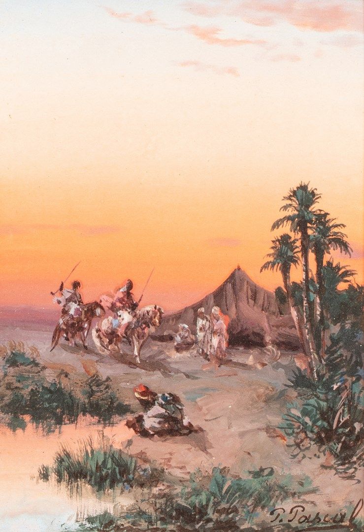 Null 帕斯卡尔-保罗，1832-1905

返回营地的东方骑手

纸上水粉画，右下角有签名

15,5x10,5 cm 正在观看