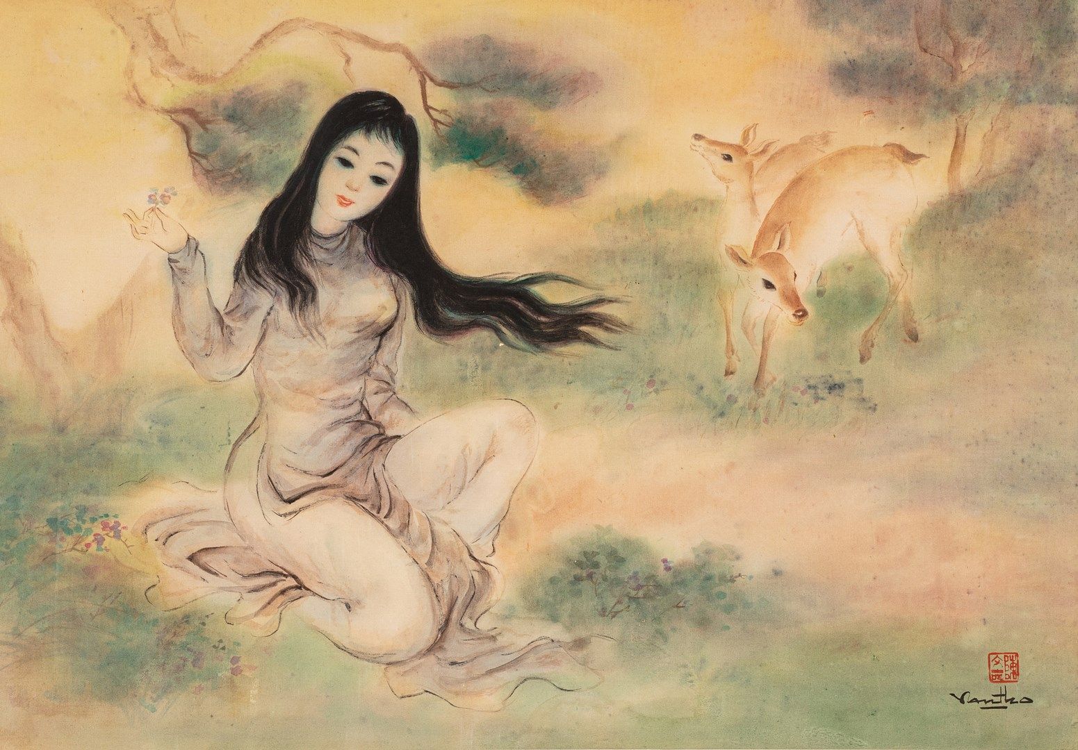 Null TRAN Van Tho, born in 1917

Woman with deer

watercolour on silk lined pape&hellip;