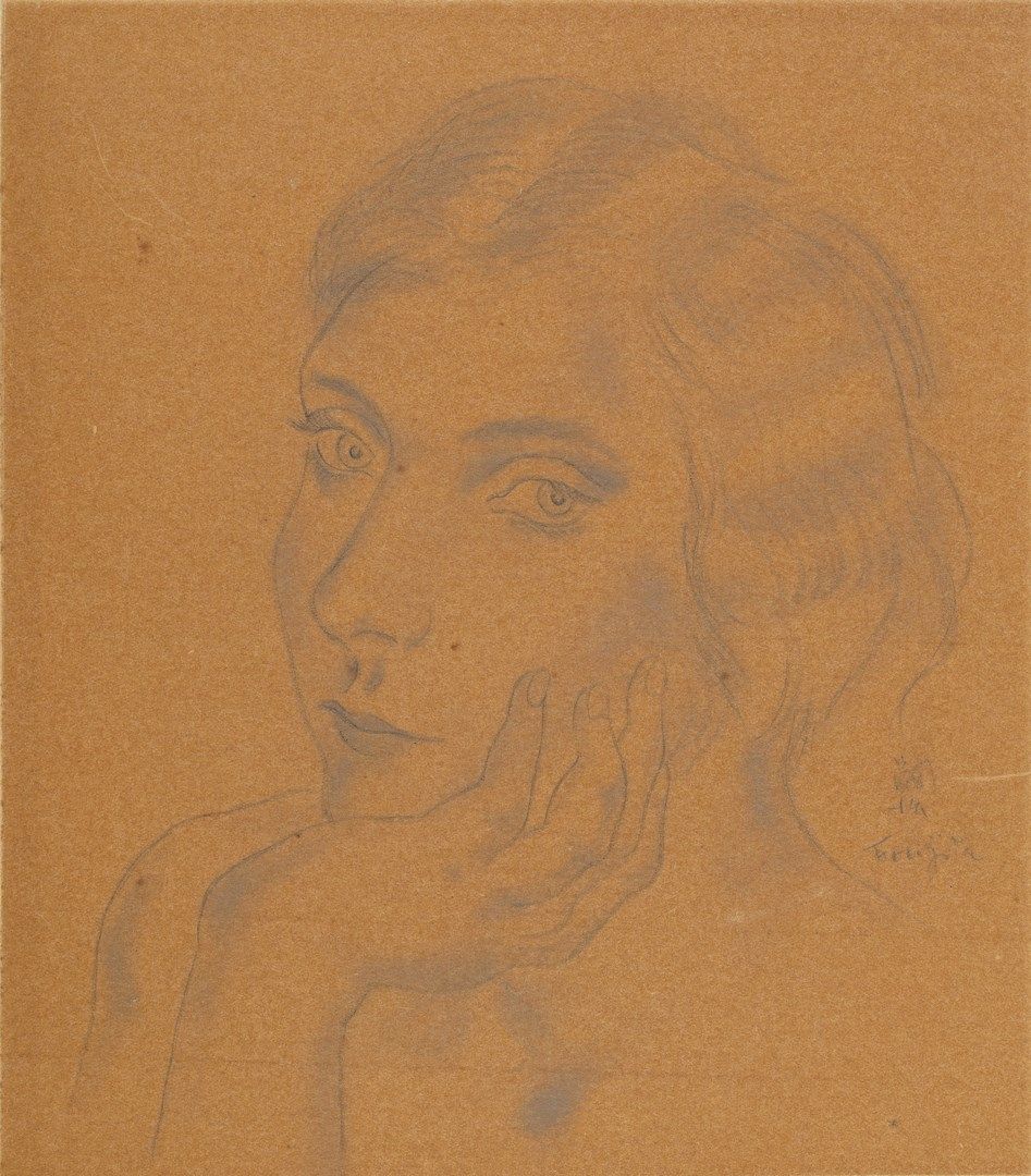 Null FOUJITA Leonard Tsuguharu, 1886-1968

一个女人的画像，1928年

衬有薄纸板的着色水墨纸上的石墨和木炭（有些点&hellip;
