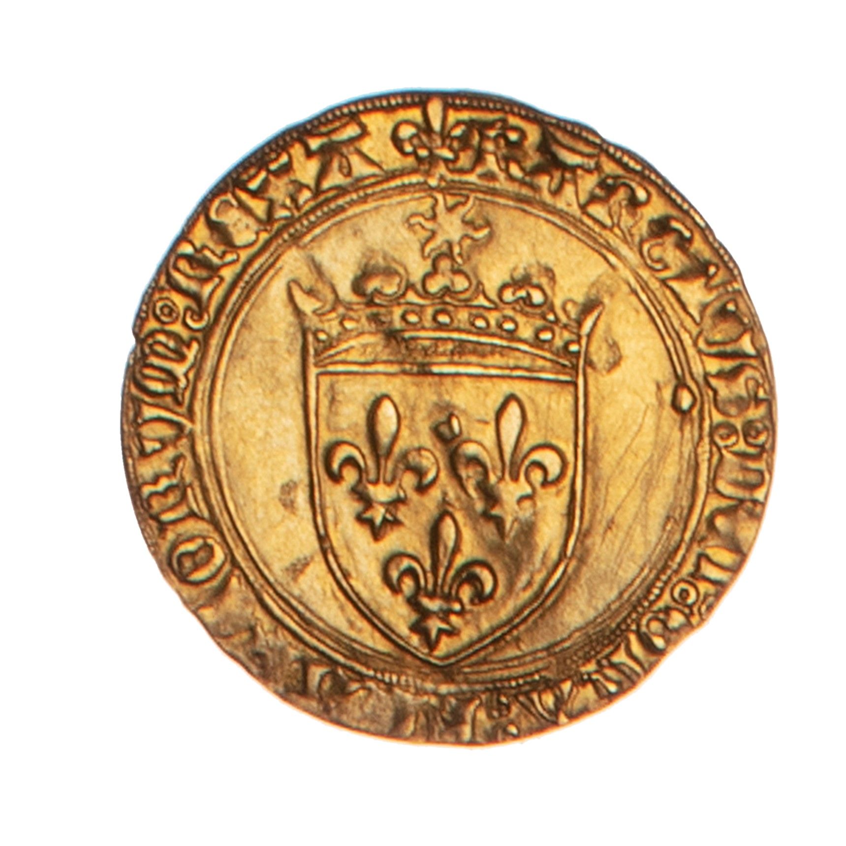 Null CHARLES VIII 

Golden Ecu with a sun point 7th : Angers.

Dup: 575.

TTB. 
&hellip;