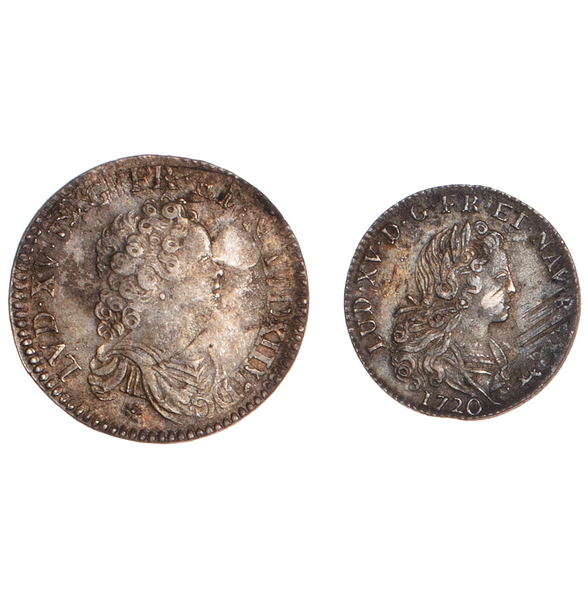 Null LOUIS XV 

Lotto di 2 monete d'argento: mezzo scudo vertugadin 1716 Amiens &hellip;