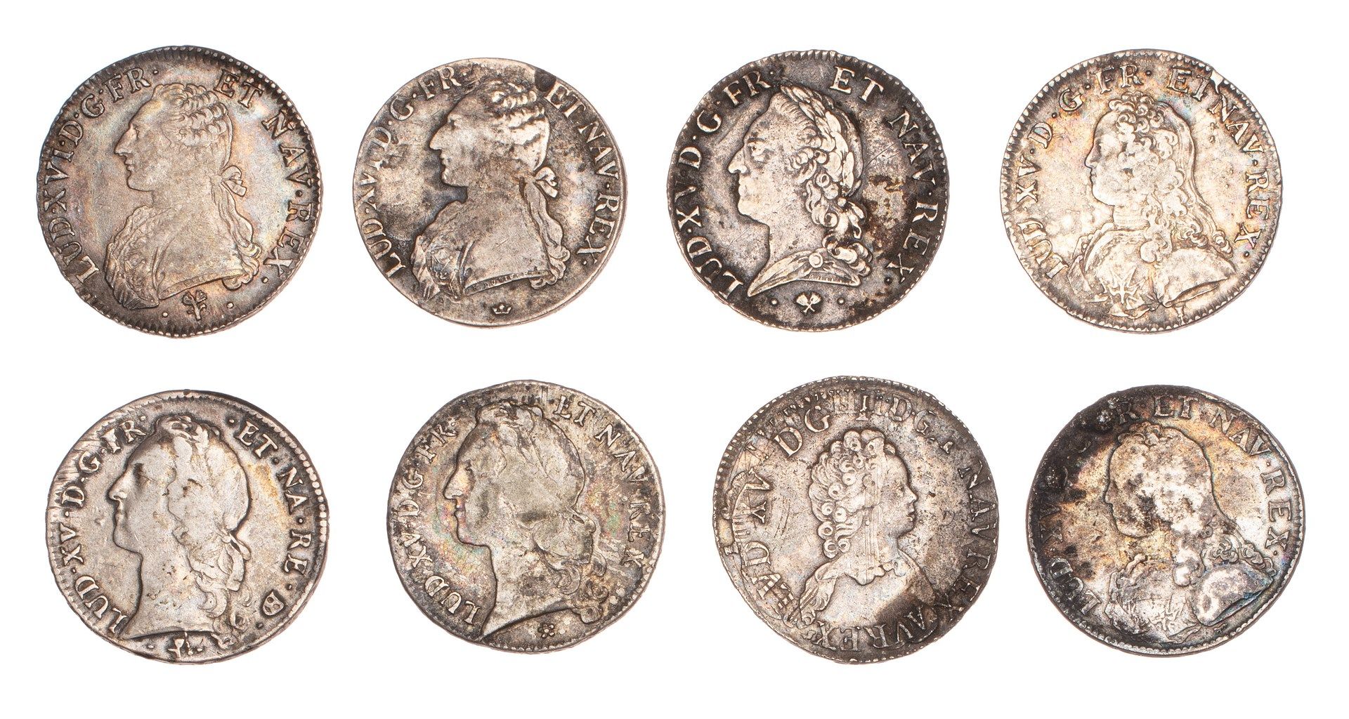 Null 路易十五 - 路易十六

一批8个银质盾牌：vertugadin（日期和工作室无法辨认），桂冠（1726年巴黎，1727年雷恩），带子（1759年梅斯&hellip;