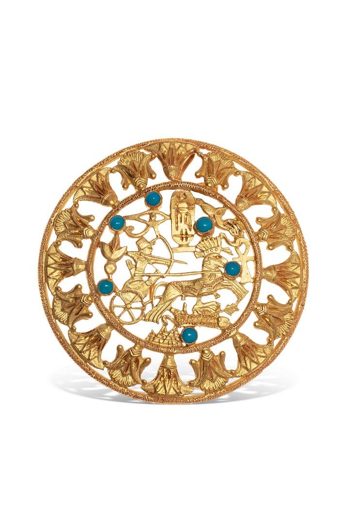 Null 18K (750) yellow gold pendant brooch, pierced with an Egyptian symbols desi&hellip;