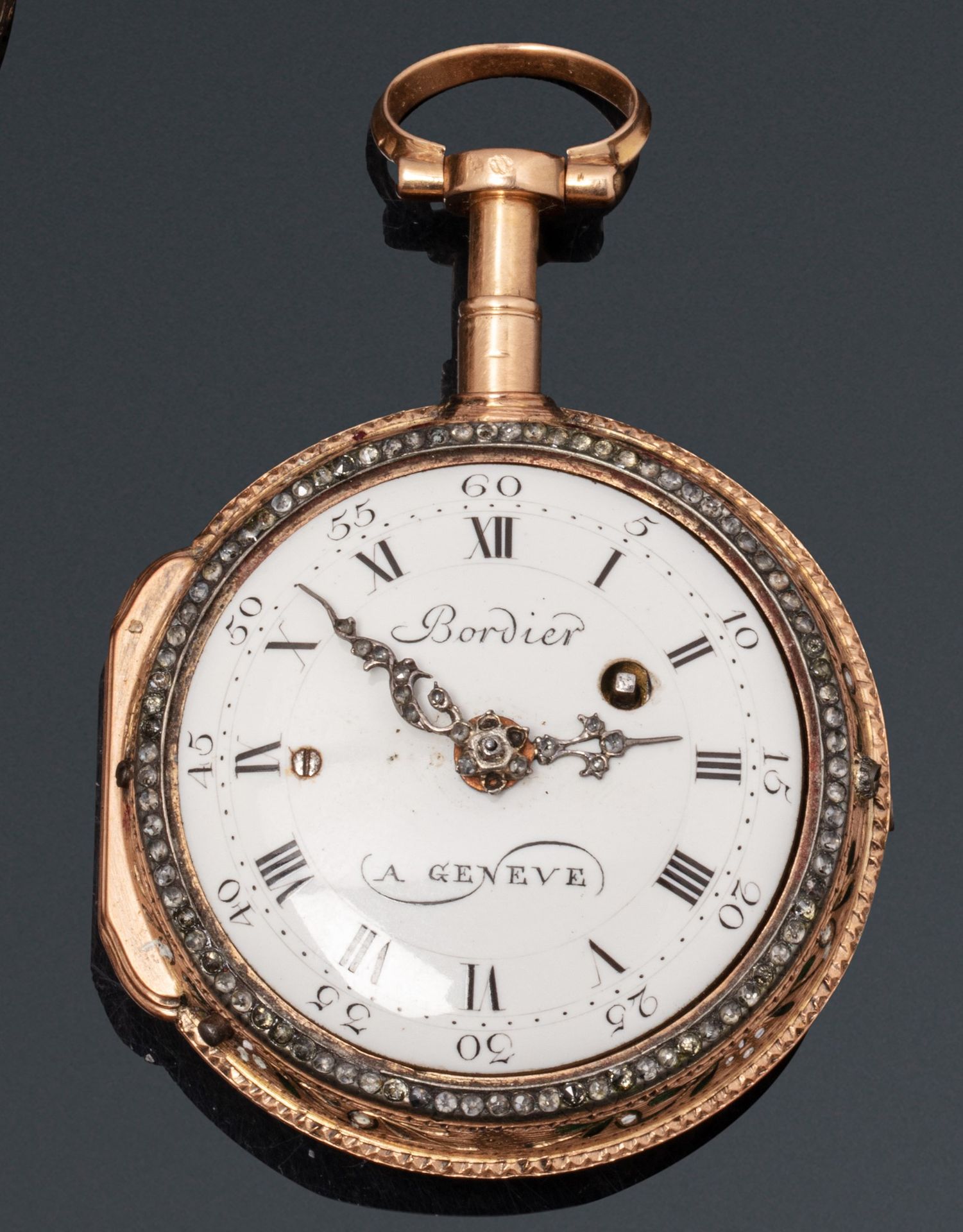 Null BORDIER in Geneva

Late 18th century.

Enamelled gold watch with striking. &hellip;