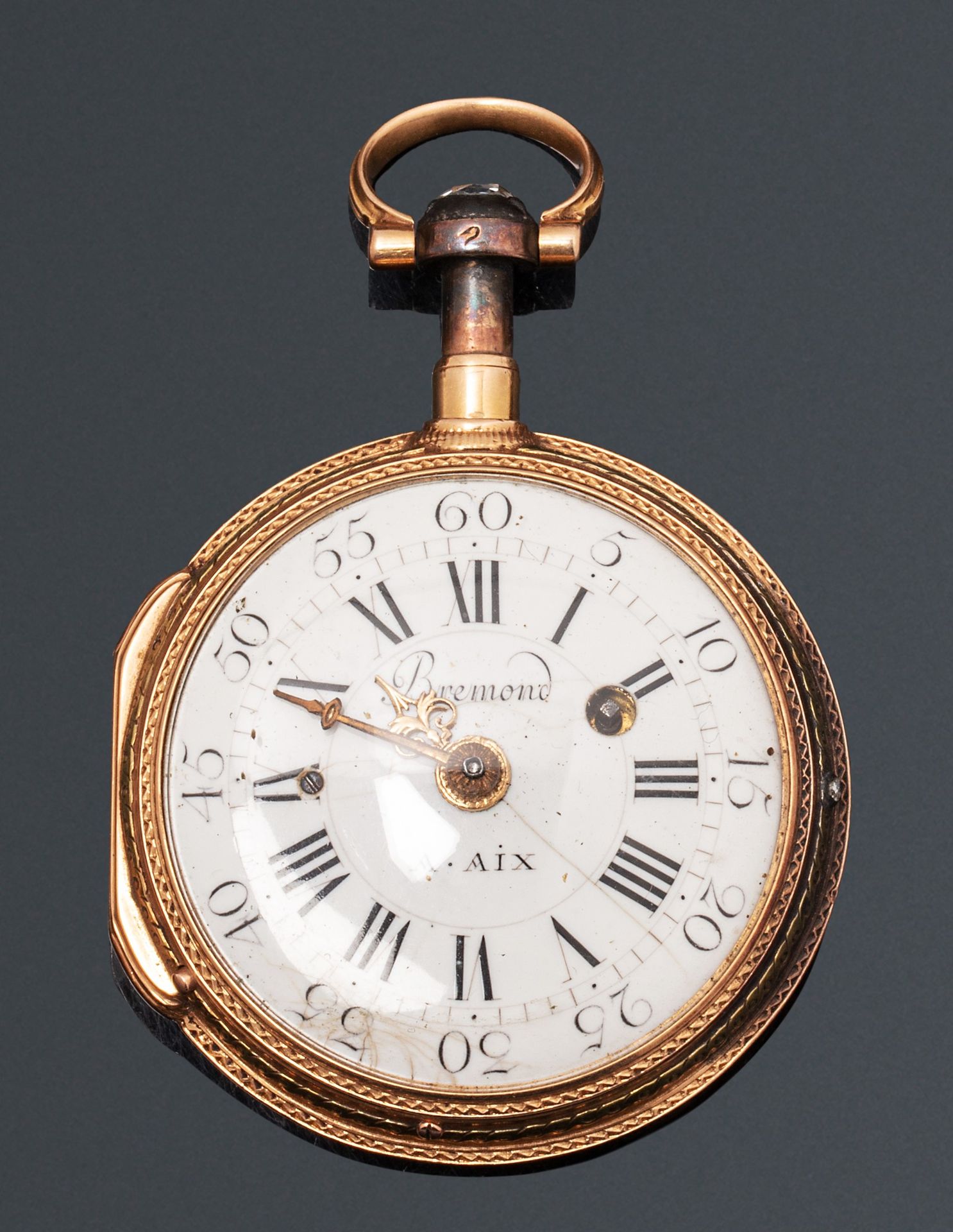 Null BREMONT unter AIX

Ende des 18. Jahrhunderts.

Goldene Uhr mit farbigem Kli&hellip;