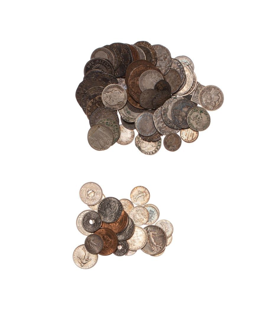 Null Lot de 98 monnaies Françaises en argent et en bronze : Lorraine, divisionna&hellip;