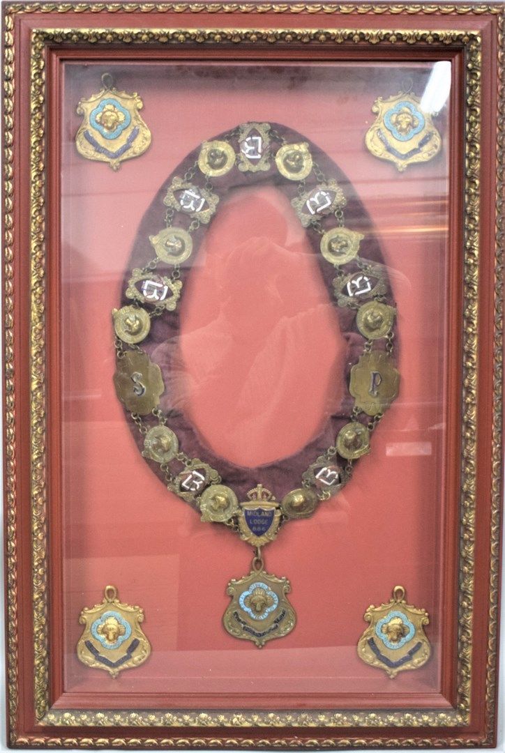 Null Framed piece containing a large cord and medals of the order of the Buffalo&hellip;