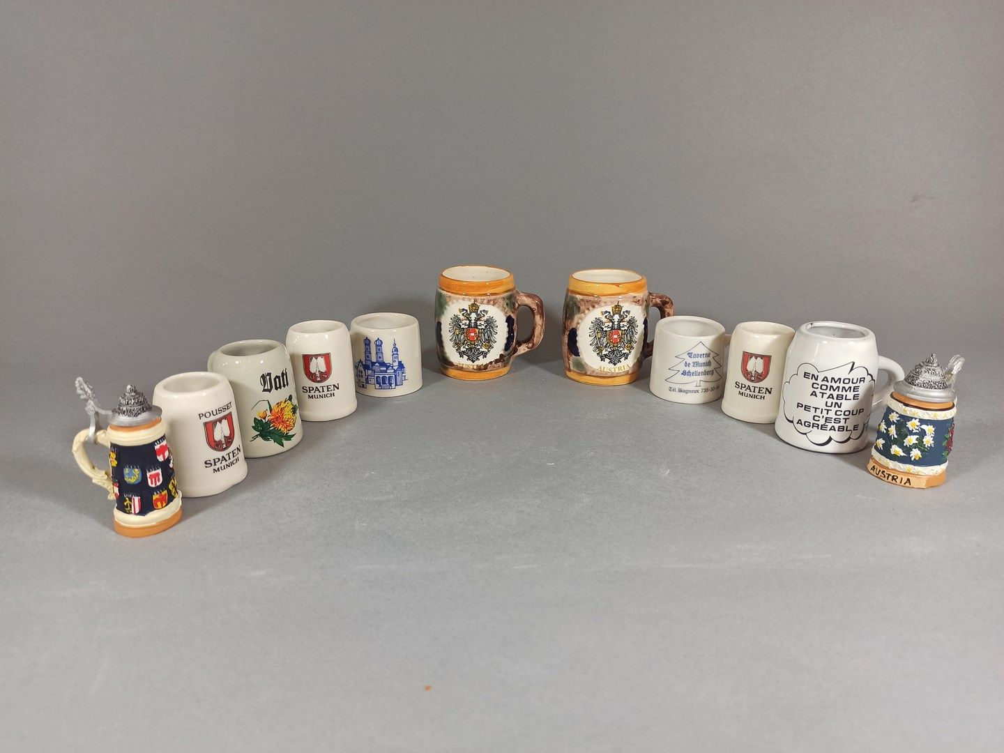 Null Lot of 11 miniature beer mugs including 2 fake ones.