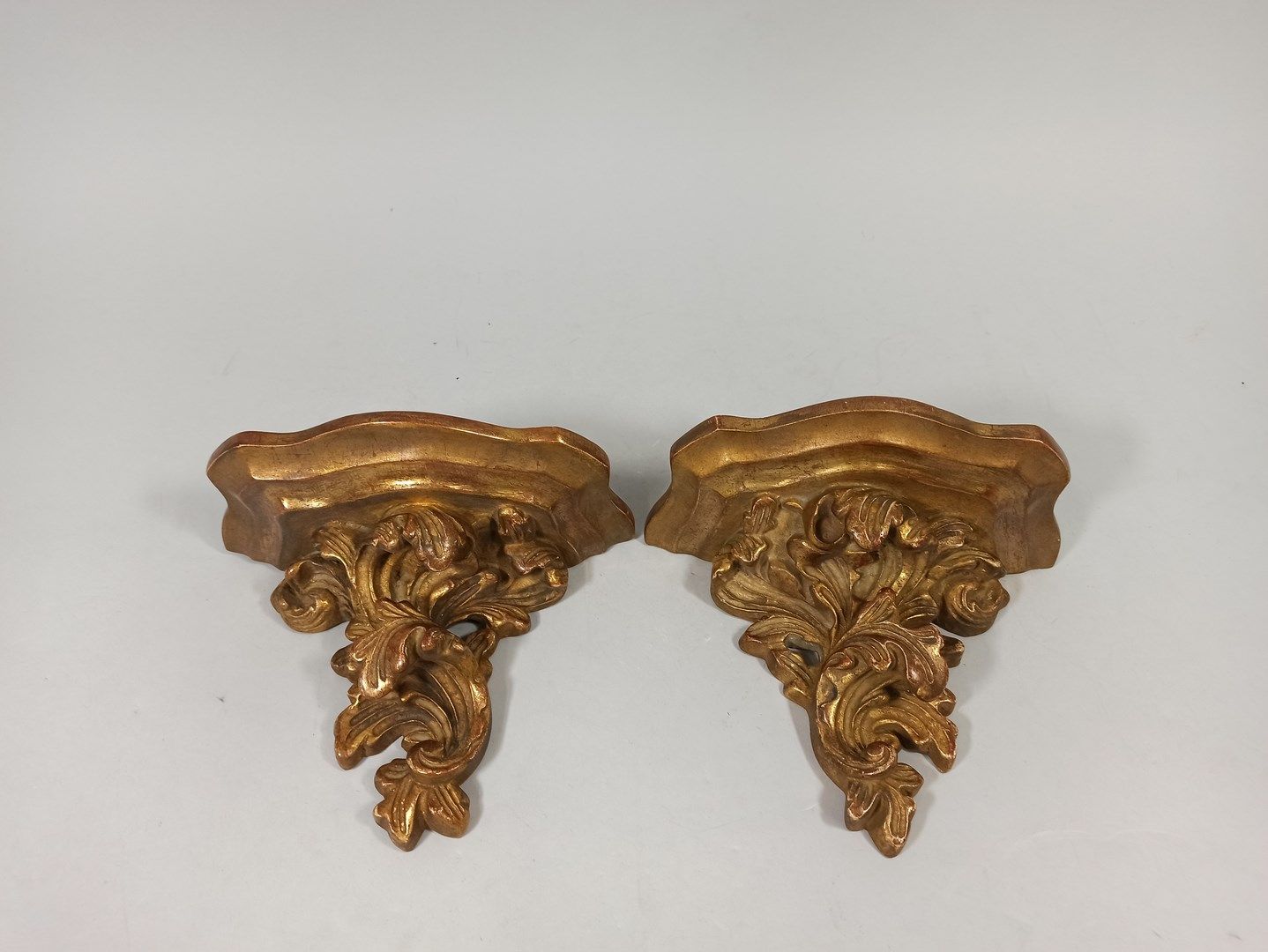 Null Pair of molded plaster wall brackets with patina stylizing 

of foliage. Lo&hellip;