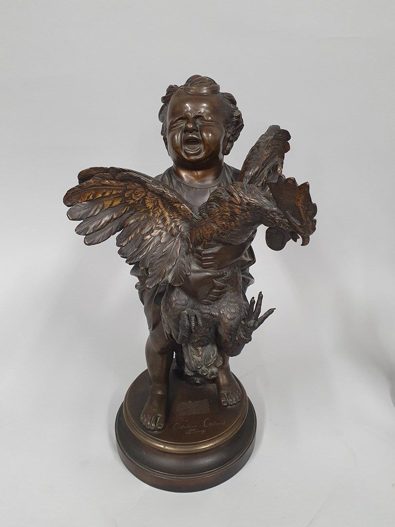 Null CECIONI Adriano, 1838-1886,

Child with a rooster,

bronze group with a med&hellip;