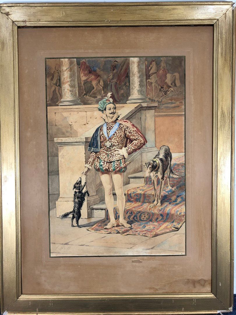 Null GIOJA Belissario，后

意大利主与狗

纸上水彩画（日照），左下角：Copiato da B。吉奥贾，罗马足球俱乐部。

51x35厘&hellip;