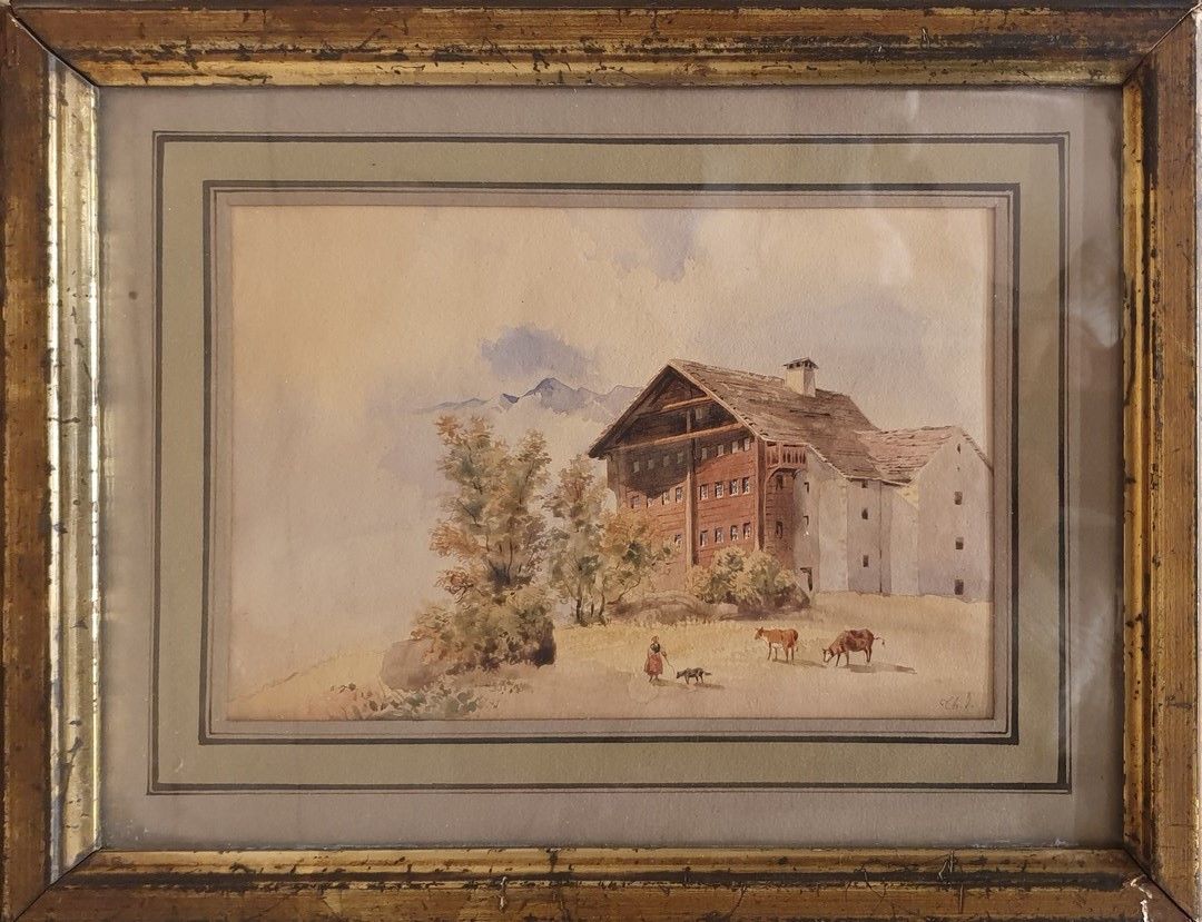 Null 郑西奥多 (1803-1865)

在Châlet的景观,

右下方的水彩画。

日照 

在支架的背面有一个Léo Schidlof画廊的标签。

&hellip;