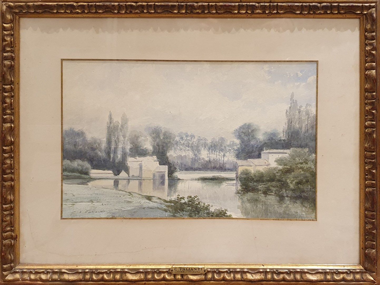 Null 帕兰蒂-查尔斯-玛丽 (1815-?)

一个池塘的边缘

纸上水彩画，左下角有签名

刮痕、污渍和狐臭。

25.5x41厘米