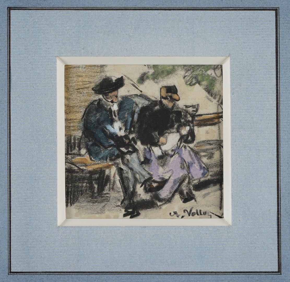 Null 安托万-沃尔隆，1833-1900年

两个农妇--长椅上的情侣

两幅水彩画，一幅在米色纸上

一个是有图案的，另一个是有签名的

9x11.5厘米&hellip;