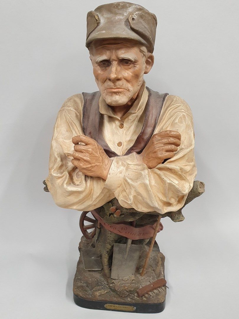 Null 勒古鲁什-约瑟夫（1849-1915）。

老耕作者

带有多色铜绿的赤土，边上有：La Guluche

小震荡

高度：64.5厘米