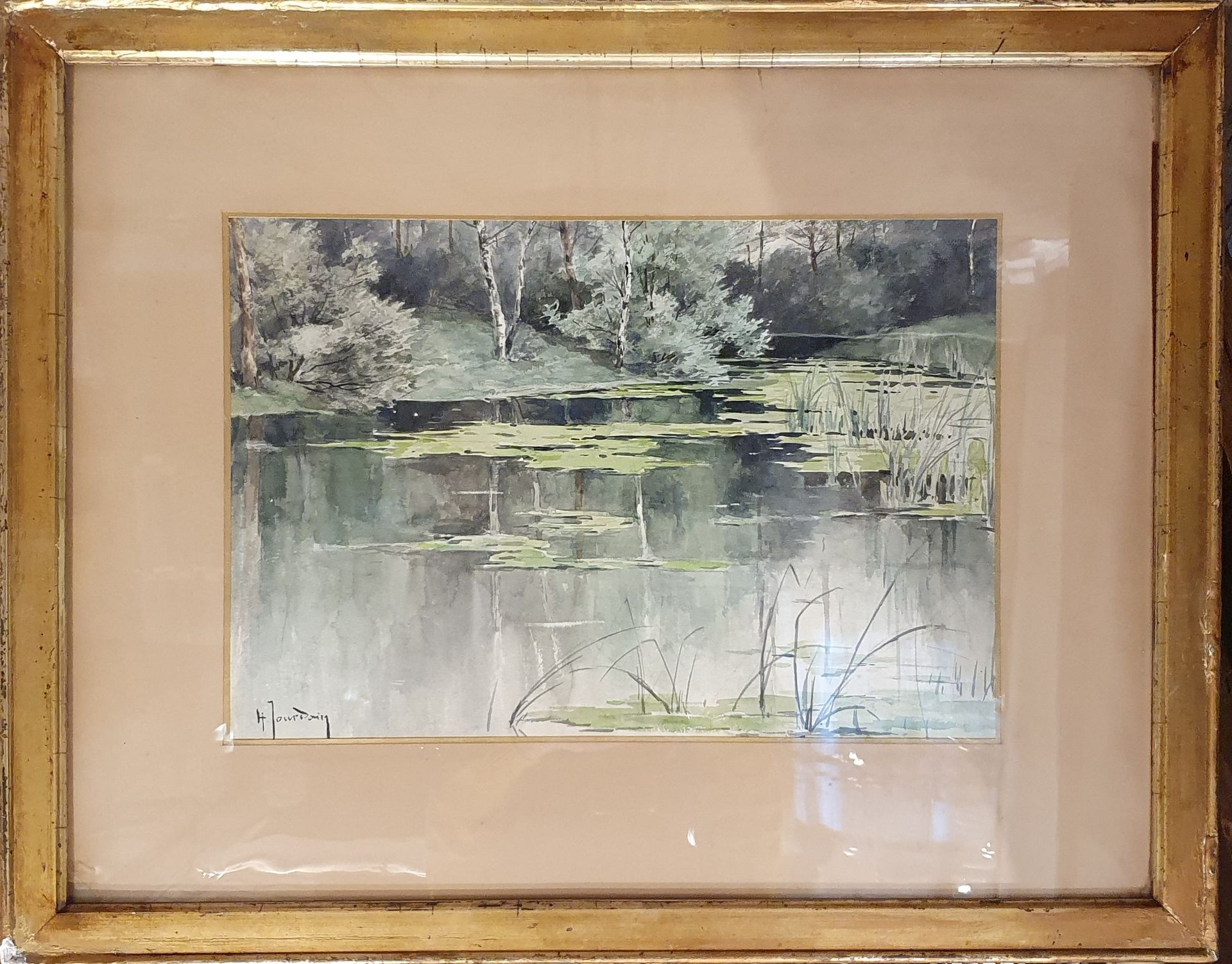 Null JOURDAIN H.(第XX-XXI届)

有睡莲的池塘。

纸上水彩画，左下角有签名

27.5x41厘米见方