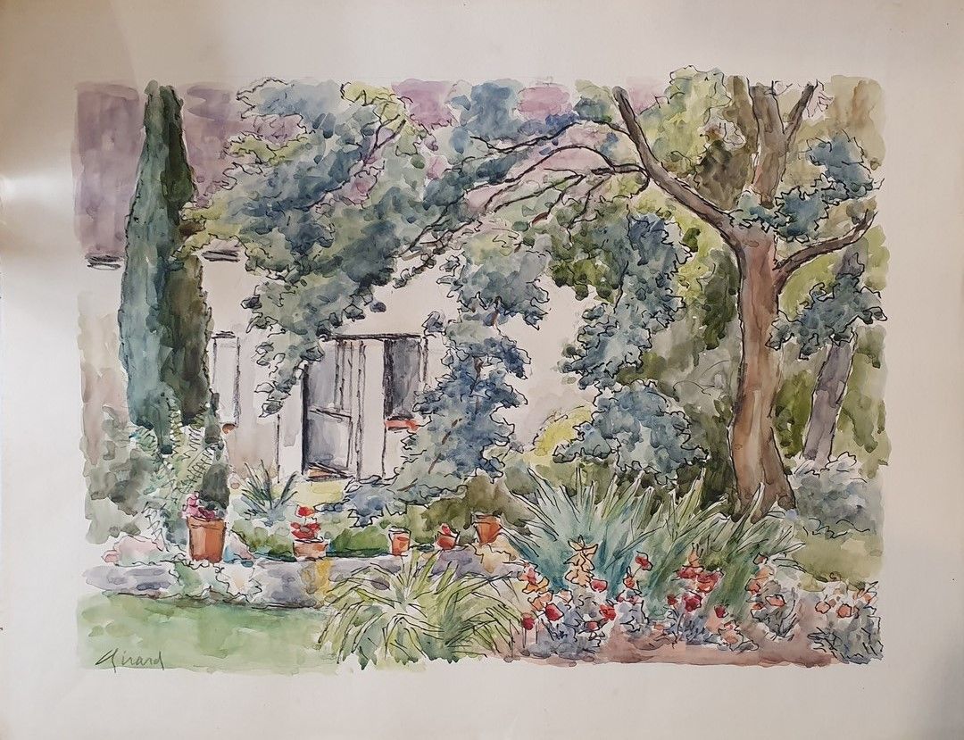 Null 吉拉德-路易斯-奥古斯特(1896-1981)

花园的入口处

左下角有签名的水彩画。

背面有2005年工作室销售的印章

轻微缺损，轻微发黑

&hellip;