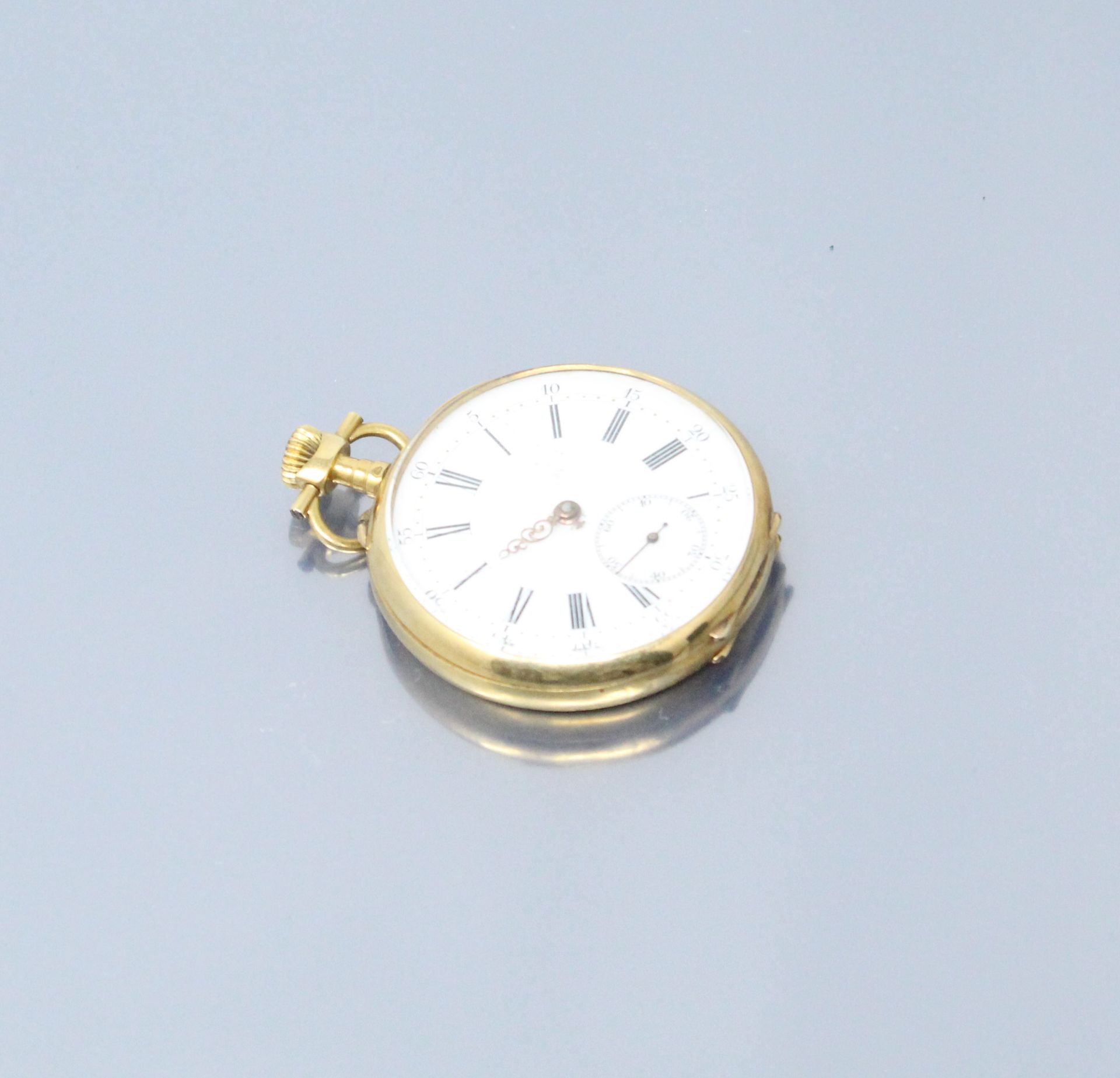 Null 18K (750) yellow gold pocket watch. Enamelled dial with white background, R&hellip;