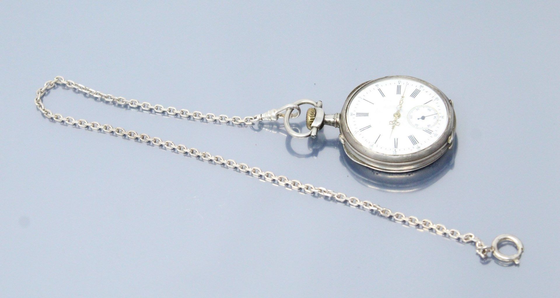 Null Silver pocket watch, enamelled dial with white background, Roman numerals f&hellip;