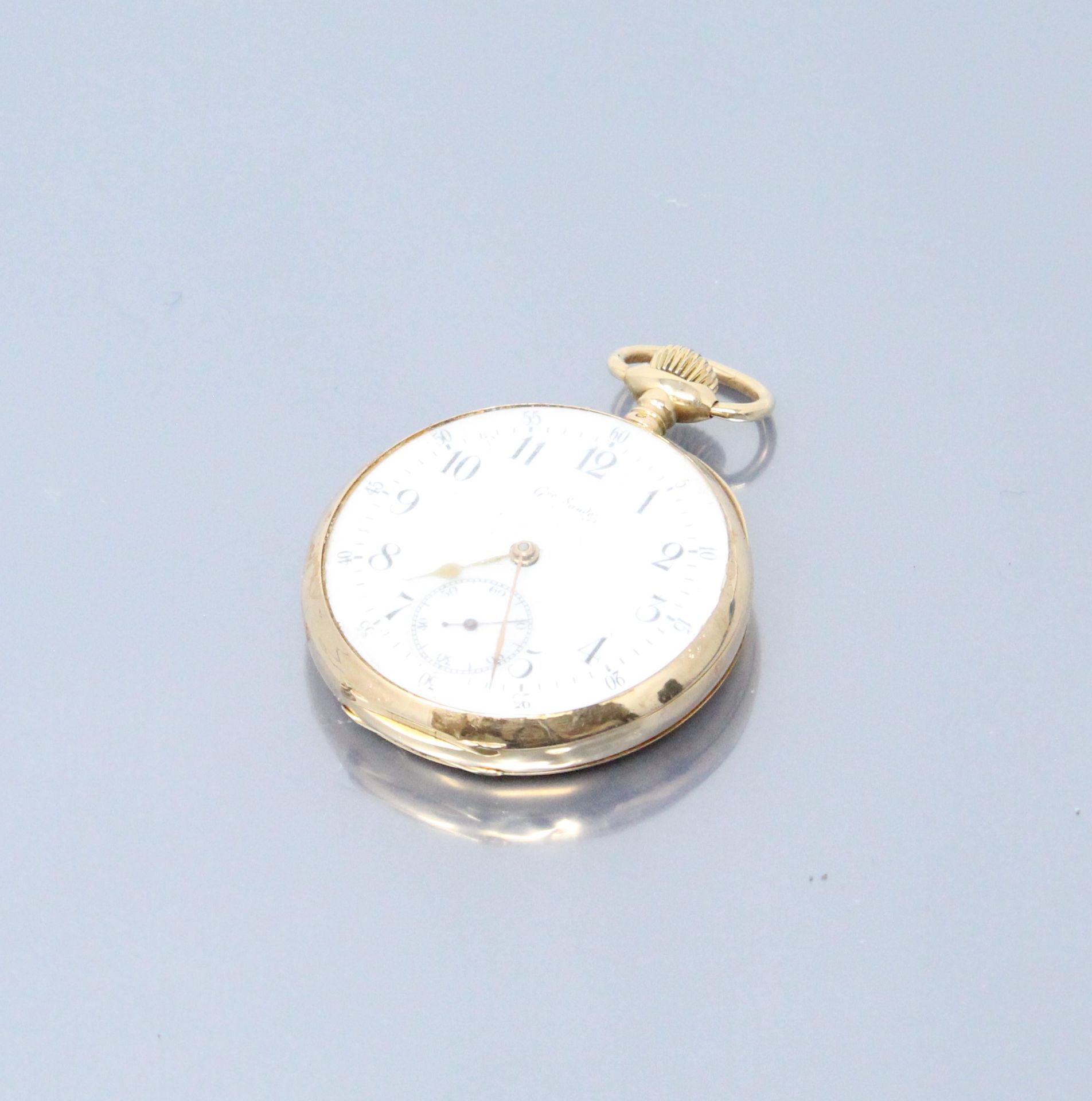 Null GUSTAVE SANDOZ

Pocket watch in 18k (750) yellow gold, white enamel dial, A&hellip;