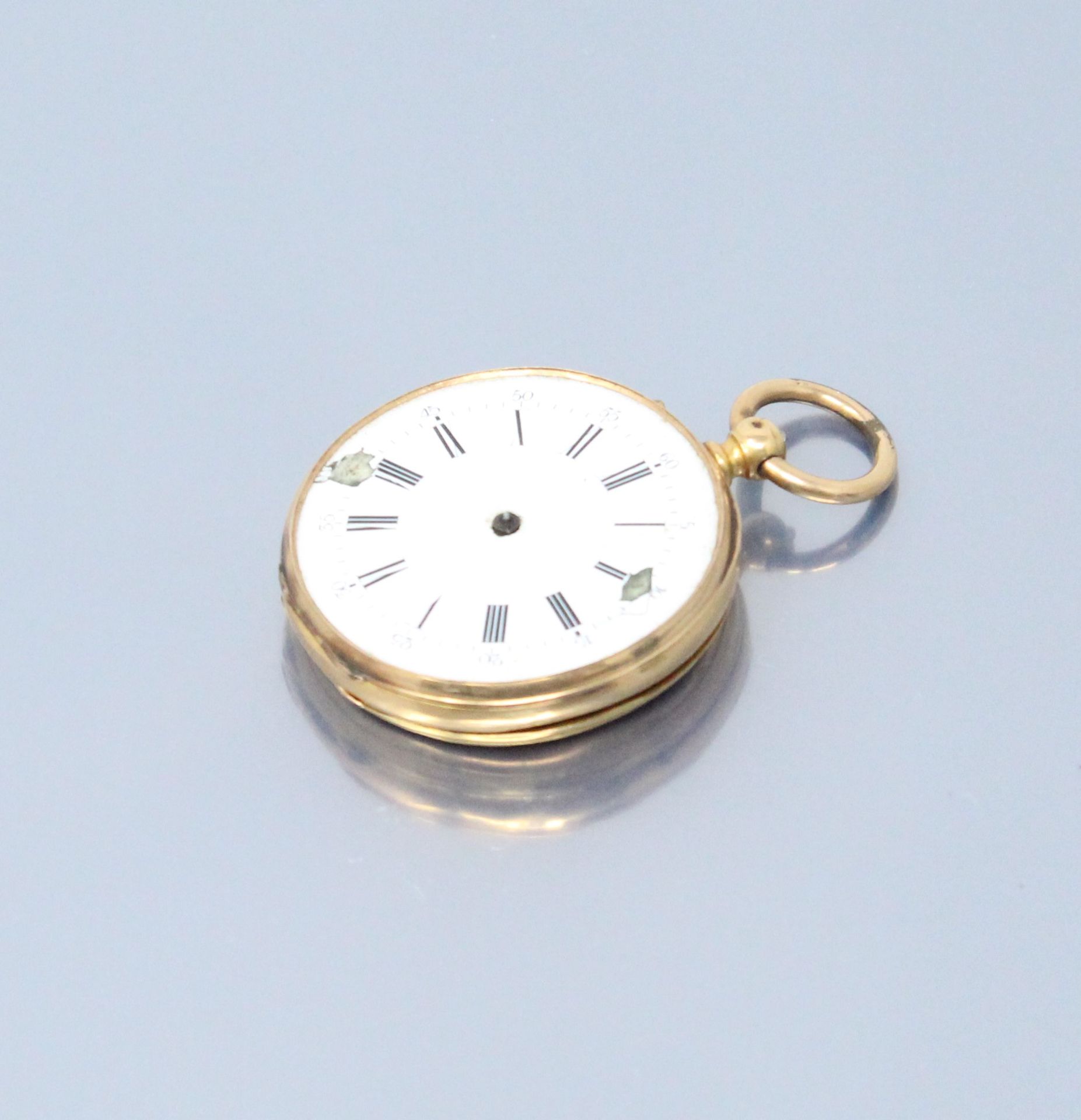 Null 18K (750) yellow gold pocket watch. Enamel dial with white background and A&hellip;