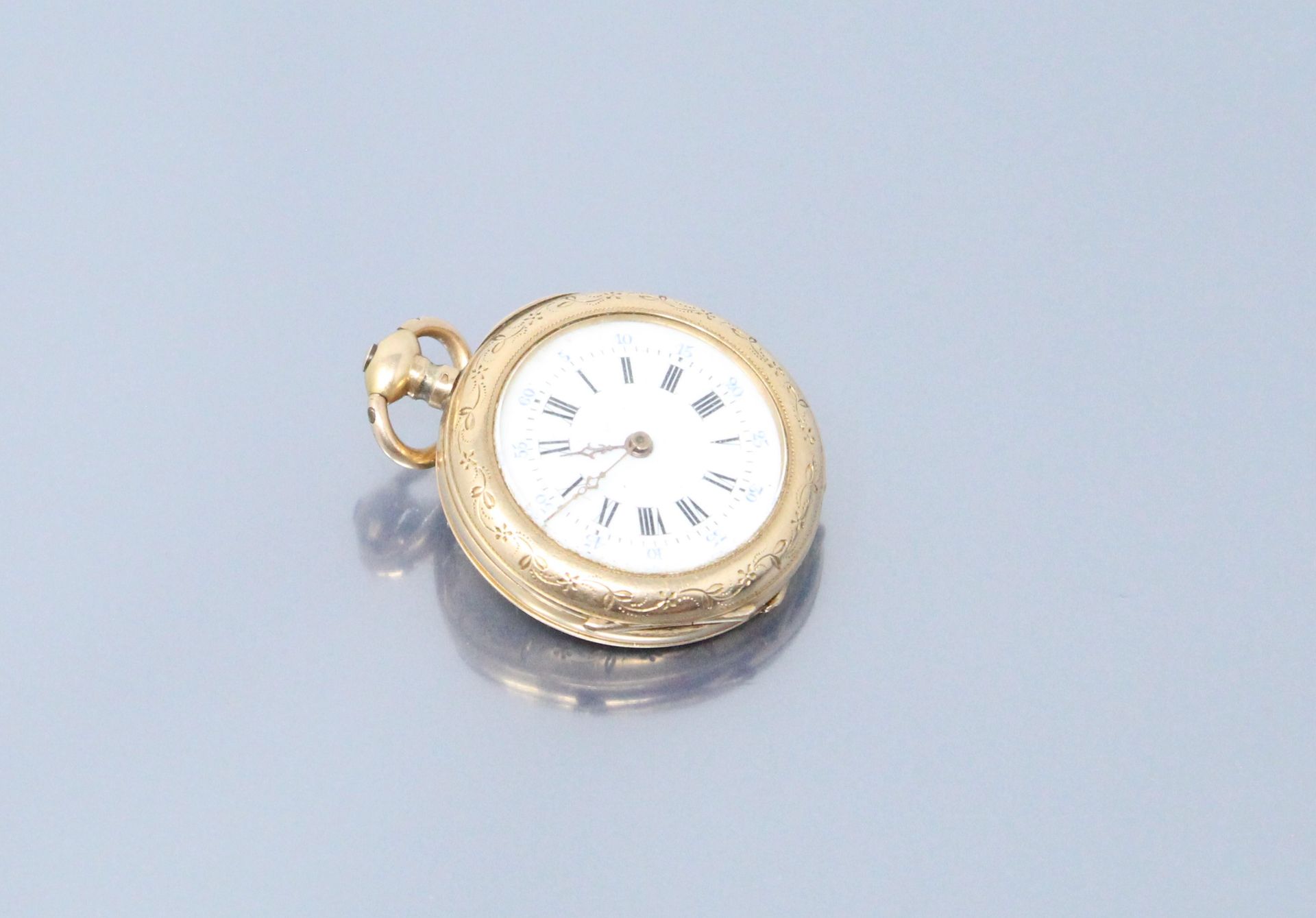 Null Pocket watch in 18K (750) yellow gold, white enamelled dial, Roman numerals&hellip;