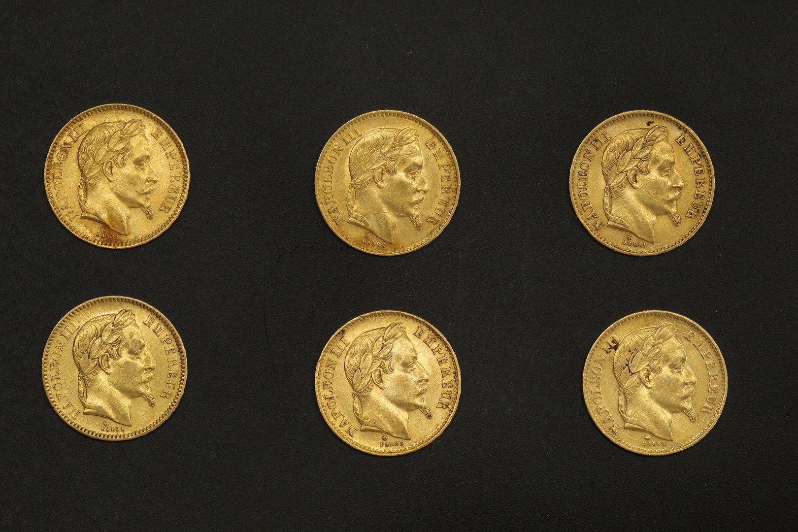 Null Six pièces en or de 20 francs Napoléon III tête laurée.

1863 BB (x1) - 186&hellip;