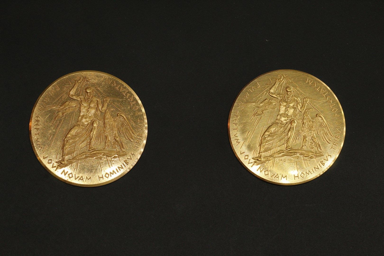 Null Zwei Medaillen in 24k Gold (Seepferdchen) Compagnie Générale d'Electricité,&hellip;