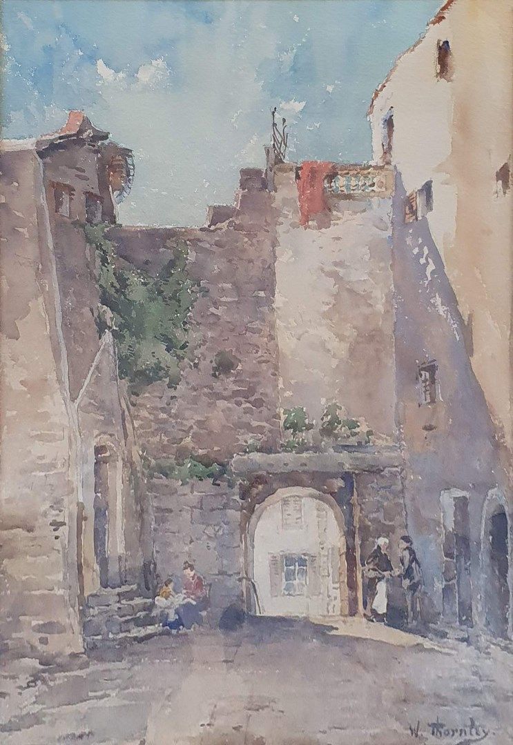 Null THORNLEY William, 1857-1935,

Cour de maison animée,

aquarelle, signée en &hellip;