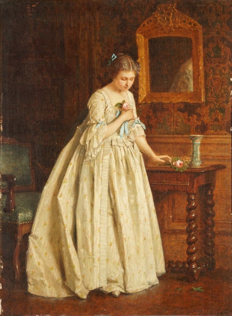 Null 佩克鲁斯-查尔斯-弗朗索瓦，1826-1907年

玫瑰（年轻女子），1857年

板面油画（边缘有小的缺失，厚的旧清漆

均质的)

右下角有签名和&hellip;