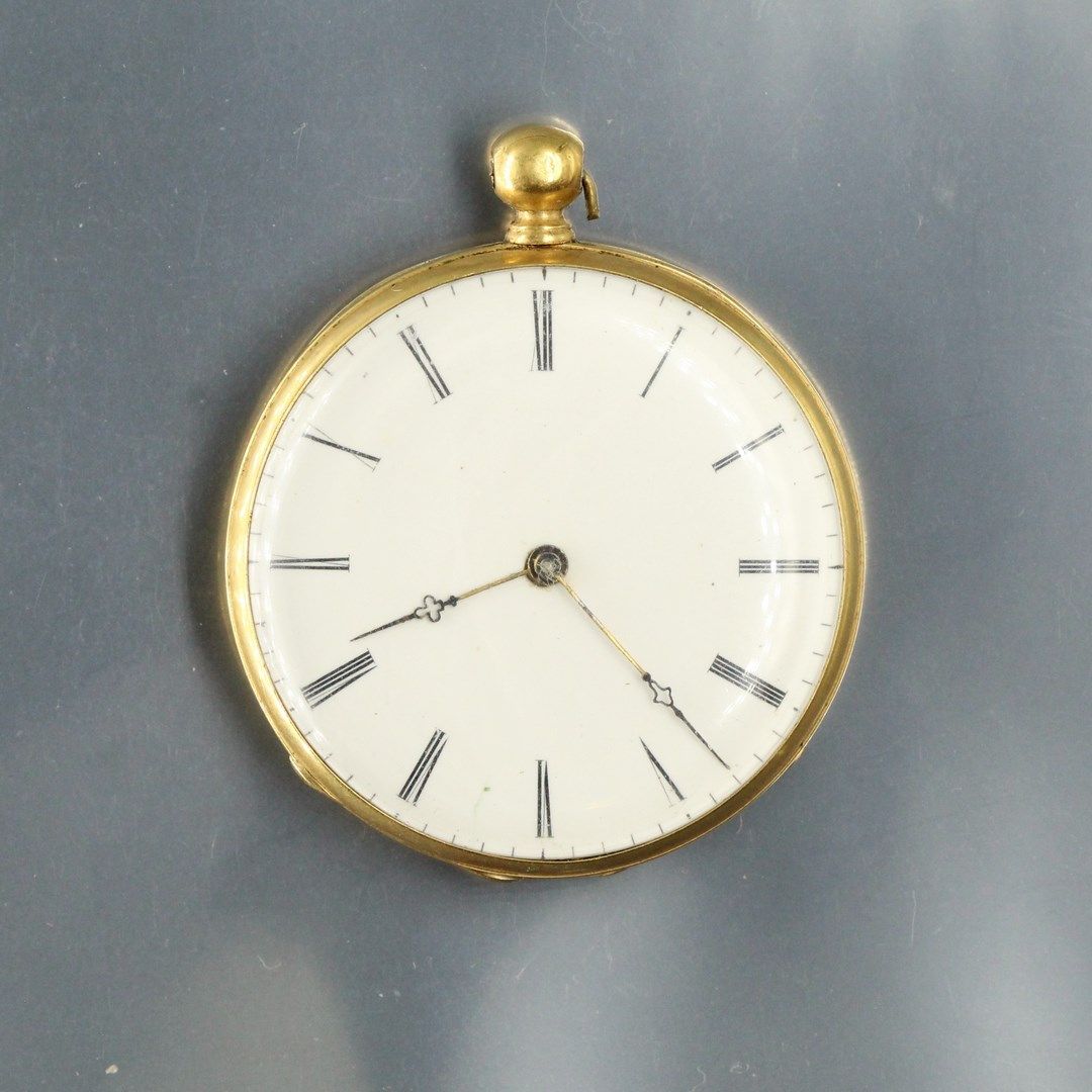 Null 18k (750) yellow gold pocket watch, white enamelled dial,

Roman numerals f&hellip;
