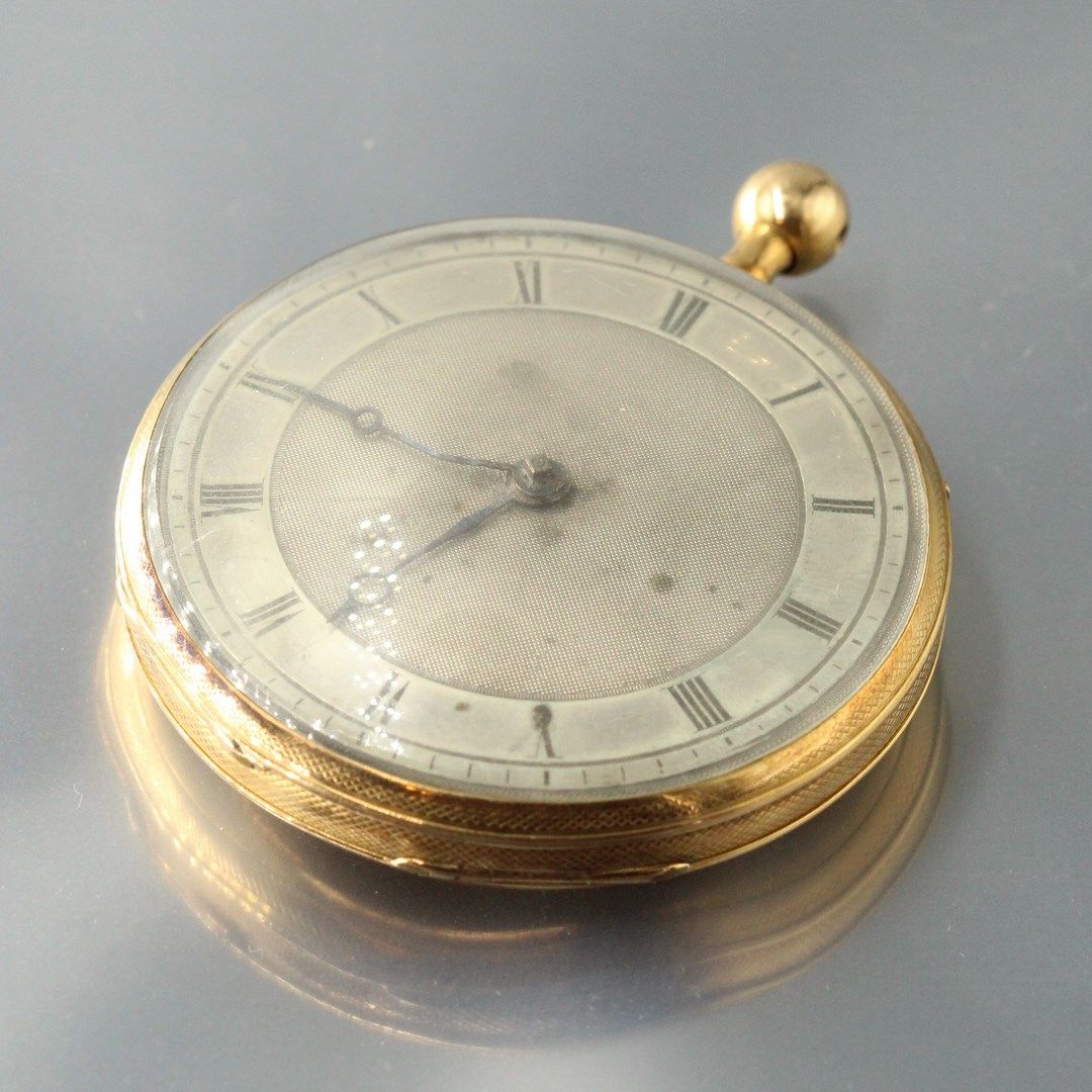 Null Pocket watch in 18k (750) yellow gold, dial with silvered guilloché backgro&hellip;
