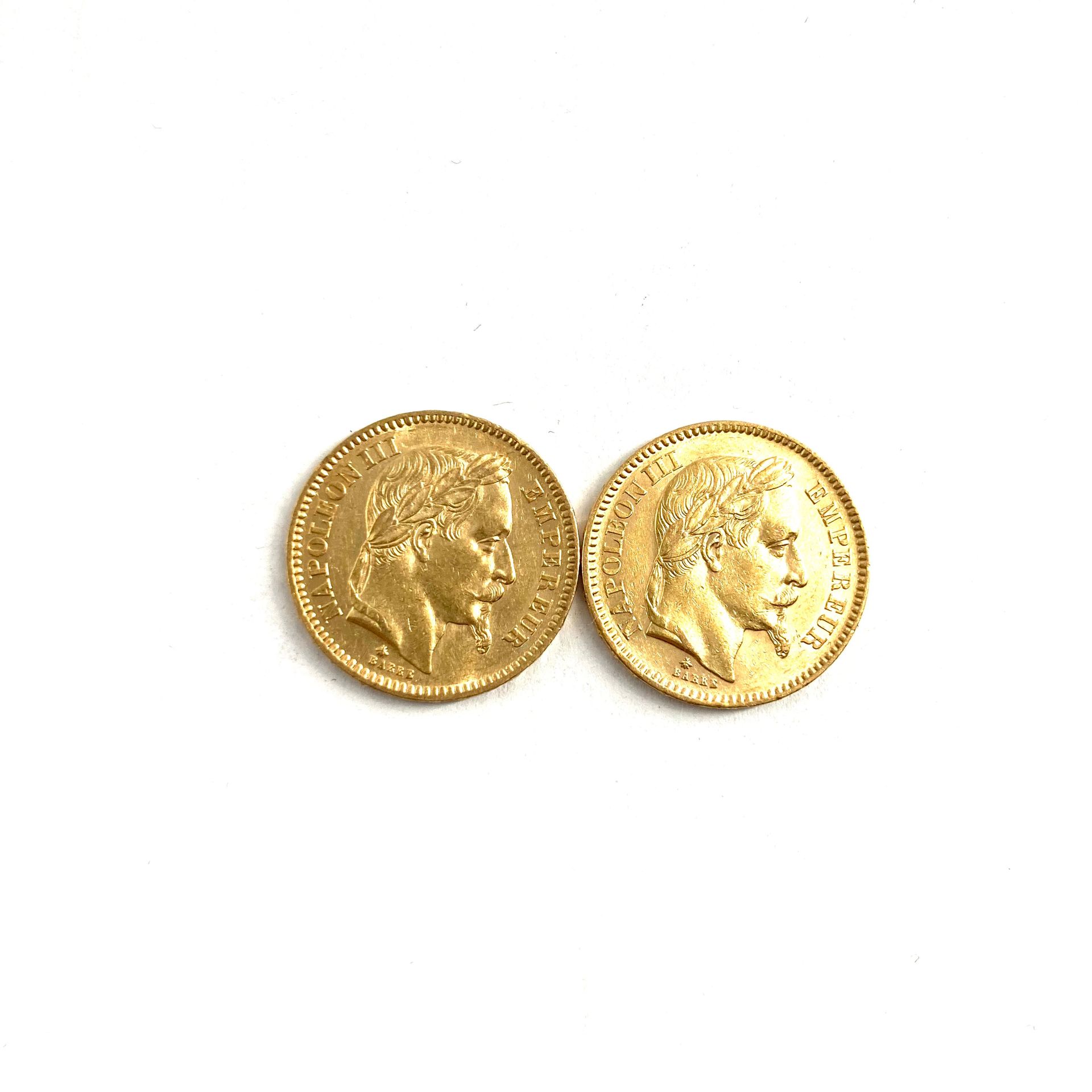 Null Deux pièces en or de 20 francs Napoléon III tête laurée.

1862 A (x2) 



A&hellip;
