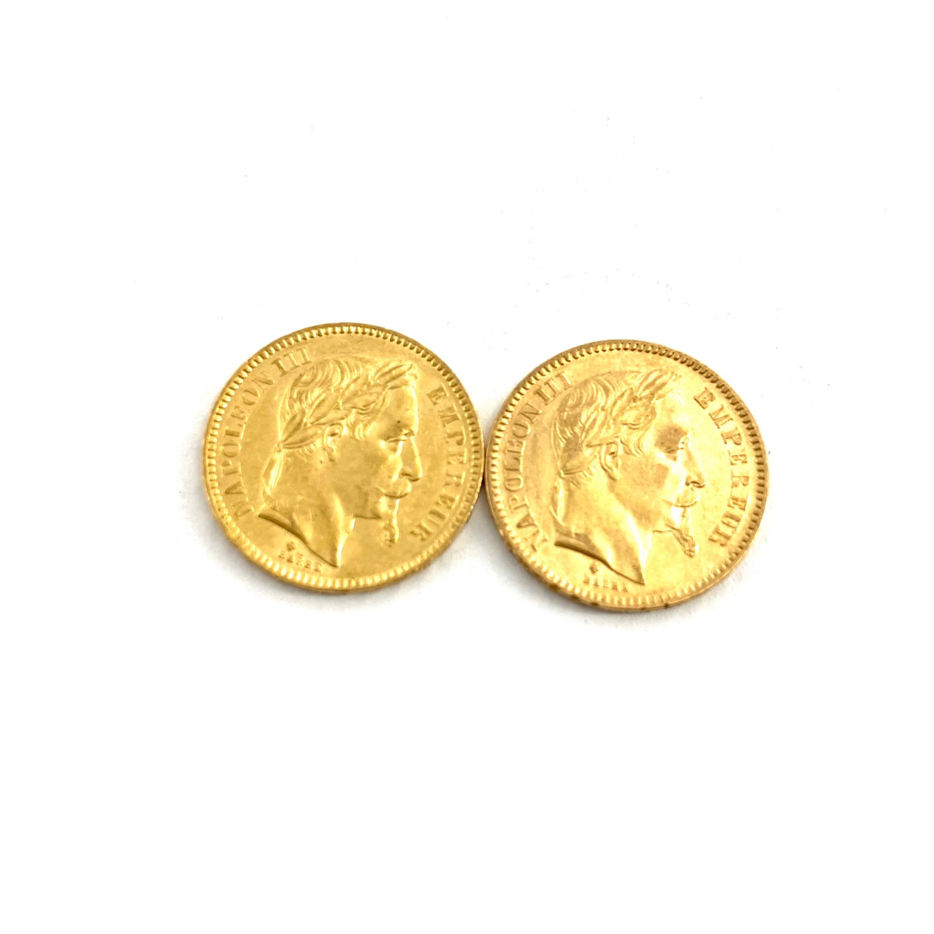 Null Deux pièces en or de 20 francs Napoléon III tête laurée.

1863 BB (x2) 



&hellip;