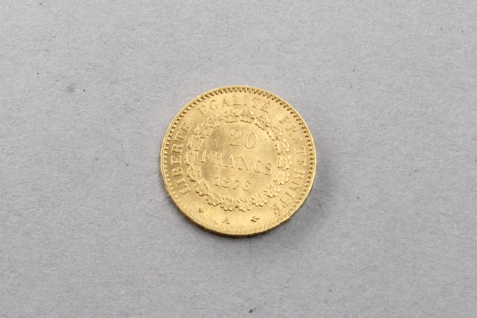 Null Gold coin of 20 francs with genius 1876 A

TTB. 

Weight : 6.42 g.