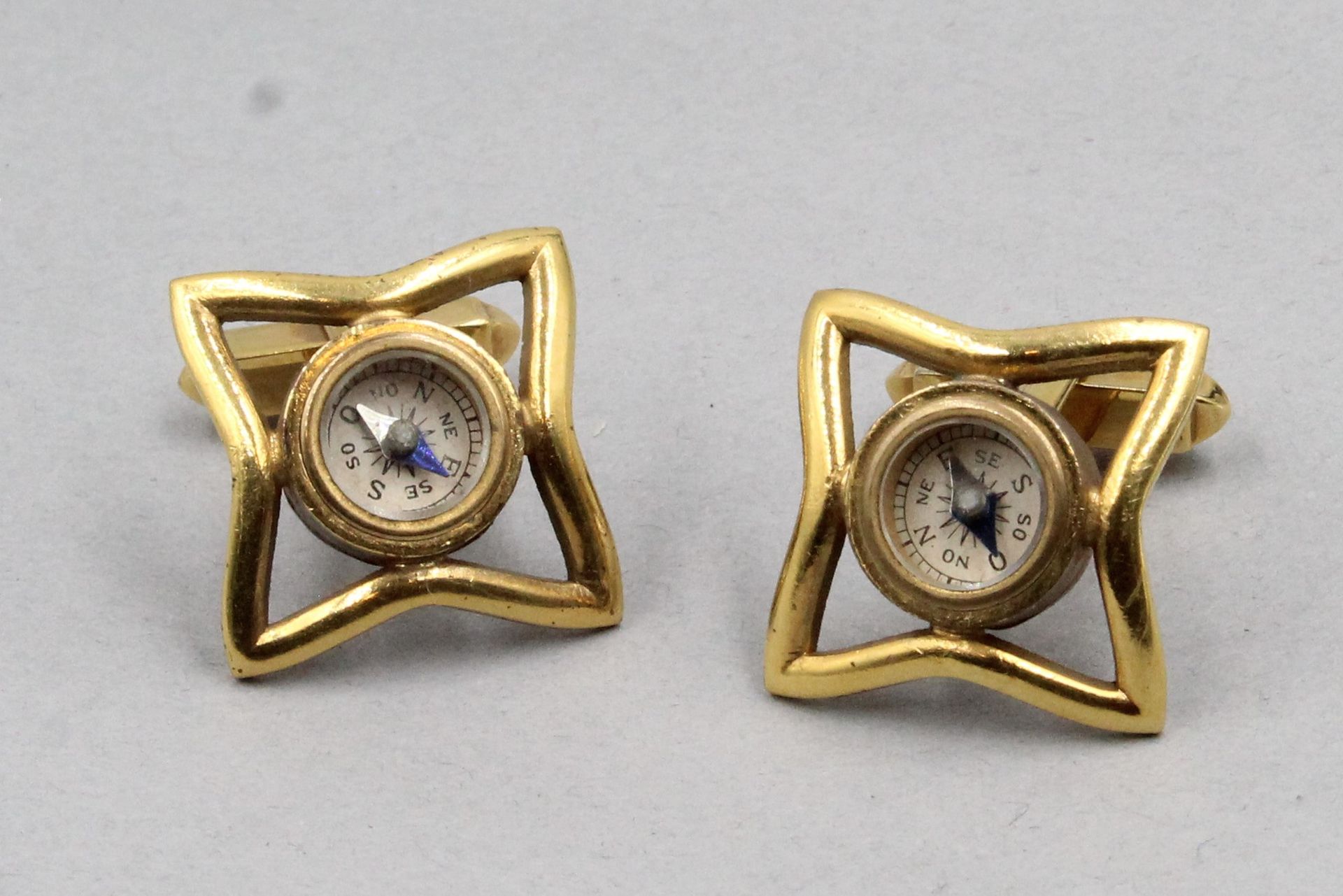 Null Pair of metal cufflinks with compasses 

Hallmark and signature (illegible)&hellip;